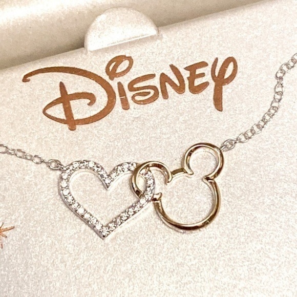 NWT Mickey Mouse ears Disney collection love silver plated bridal necklace - Picture 3 of 4